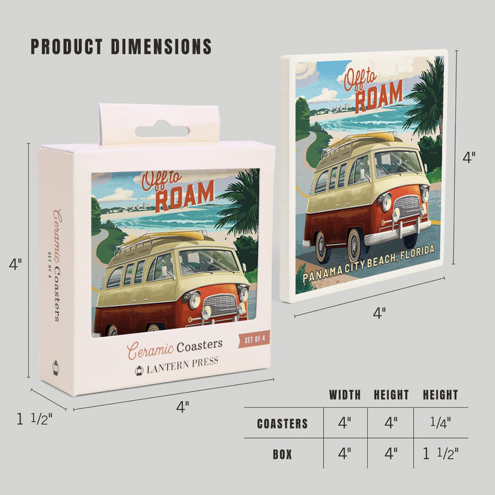 Panama City Beach, Florida, Camper Van Coastal, Coasters Coasters Lantern Press 