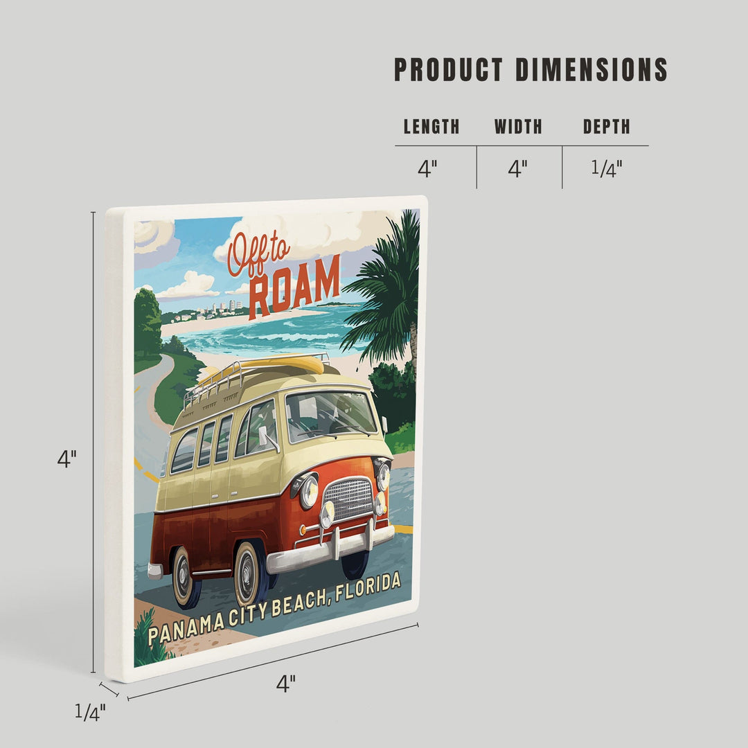 Panama City Beach, Florida, Camper Van Coastal, Coasters Coasters Lantern Press 