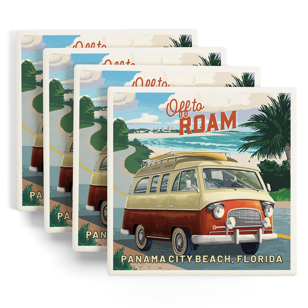 Panama City Beach, Florida, Camper Van Coastal, Coasters Coasters Lantern Press 