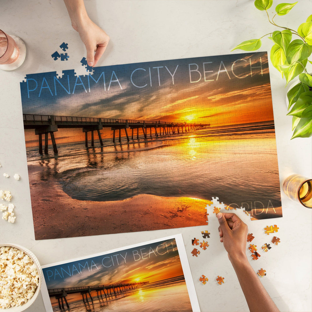 Panama City Beach, Florida, Pier and Sunset, Jigsaw Puzzle Puzzle Lantern Press 