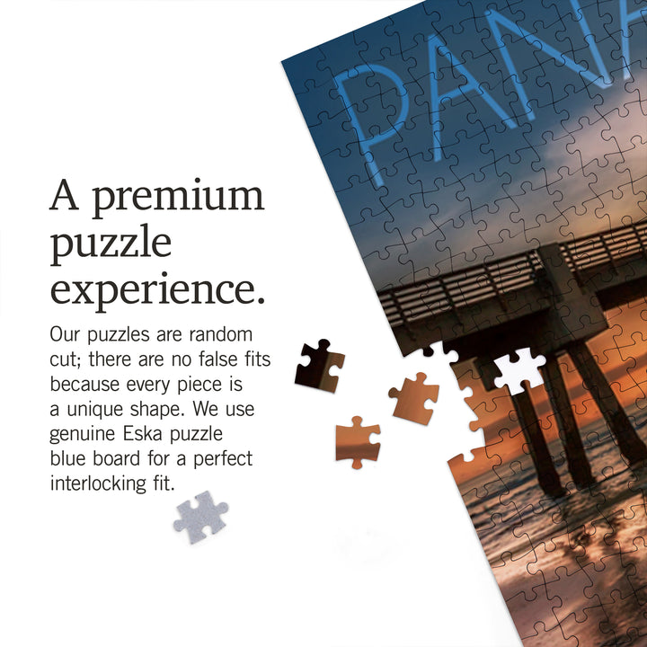 Panama City Beach, Florida, Pier and Sunset, Jigsaw Puzzle Puzzle Lantern Press 