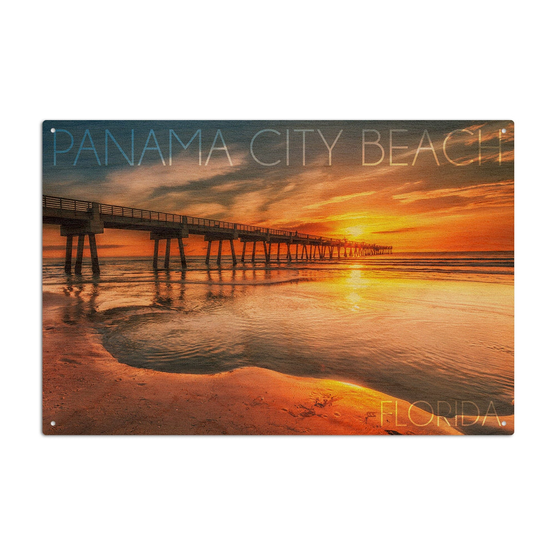 Panama City Beach, Florida, Pier & Sunset, Lantern Press Photography, Wood Signs and Postcards Wood Lantern Press 10 x 15 Wood Sign 