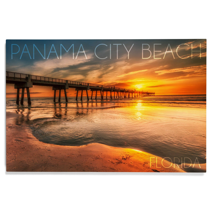 Panama City Beach, Florida, Pier & Sunset, Lantern Press Photography, Wood Signs and Postcards Wood Lantern Press 