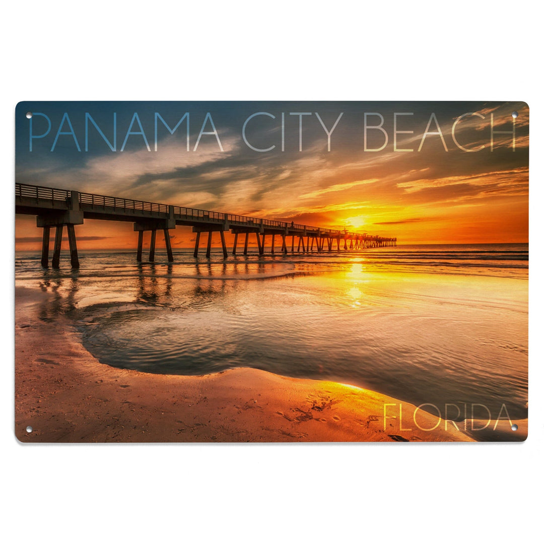 Panama City Beach, Florida, Pier & Sunset, Lantern Press Photography, Wood Signs and Postcards Wood Lantern Press 
