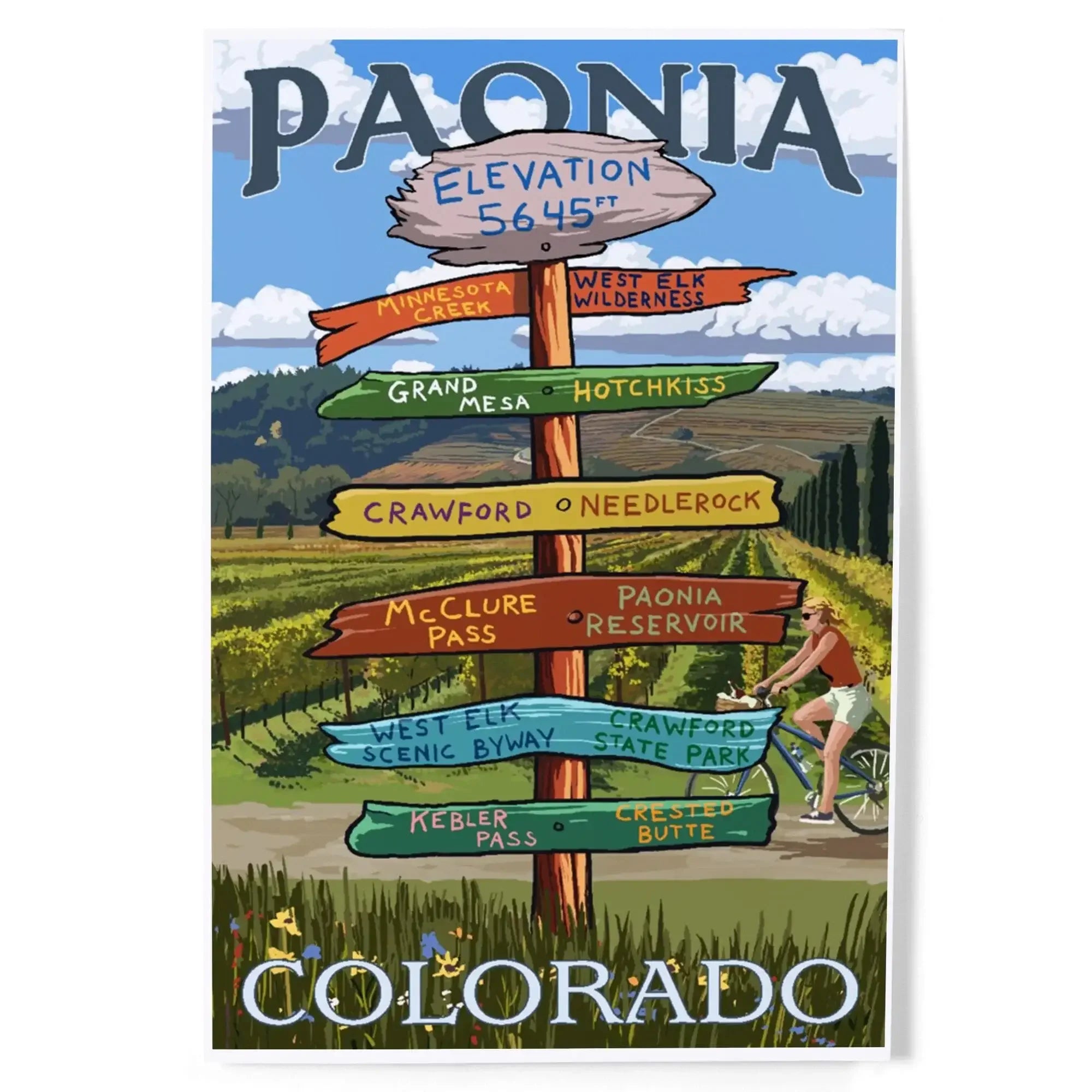 Paonia, Colorado, Destination Signpost art prints, metal signs