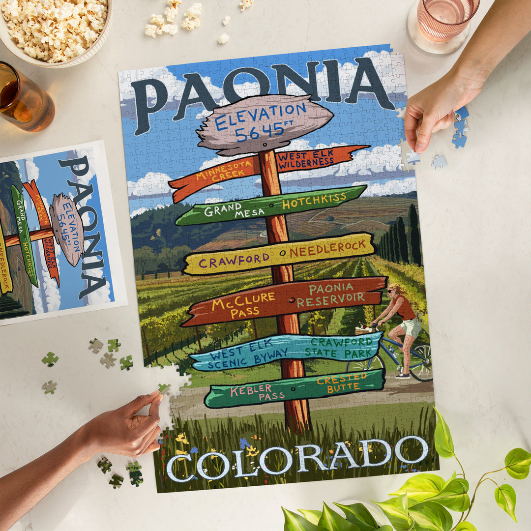 Paonia, Colorado, Destination Signpost, Jigsaw Puzzle Puzzle Lantern Press 
