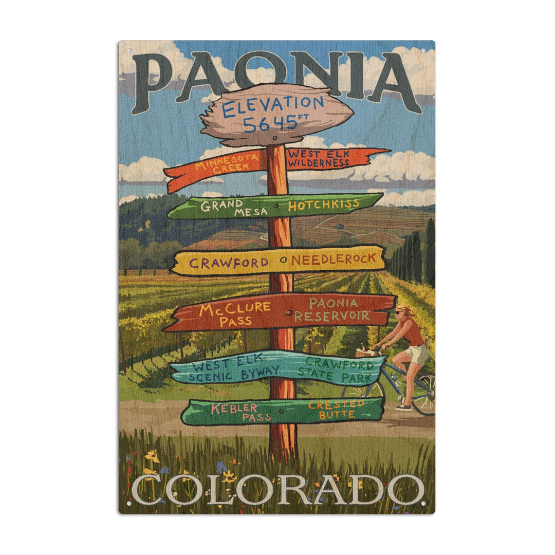 Paonia, Colorado, Destination Signpost, Lantern Press Artwork, Wood Signs and Postcards Wood Lantern Press 10 x 15 Wood Sign 