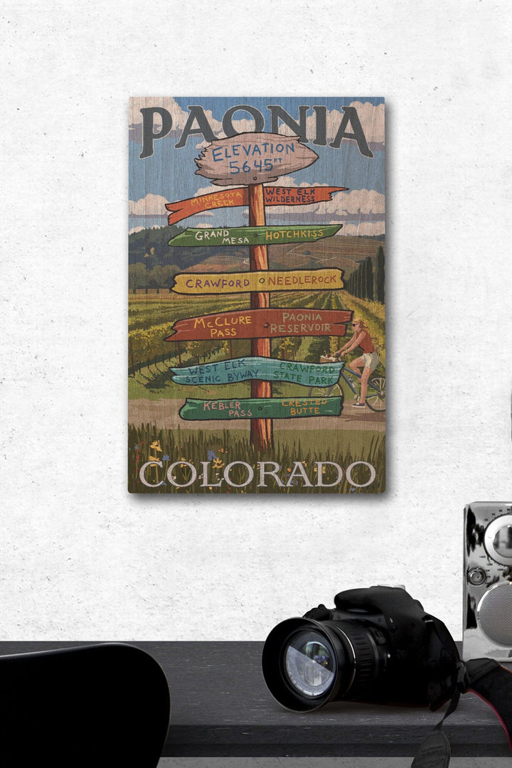 Paonia, Colorado, Destination Signpost, Lantern Press Artwork, Wood Signs and Postcards Wood Lantern Press 12 x 18 Wood Gallery Print 