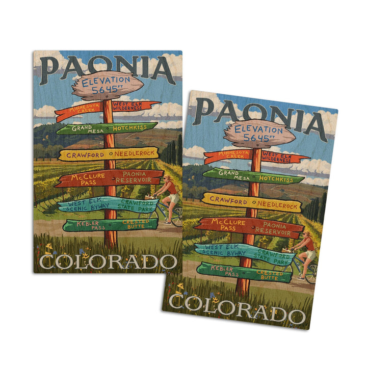 Paonia, Colorado, Destination Signpost, Lantern Press Artwork, Wood Signs and Postcards Wood Lantern Press 4x6 Wood Postcard Set 