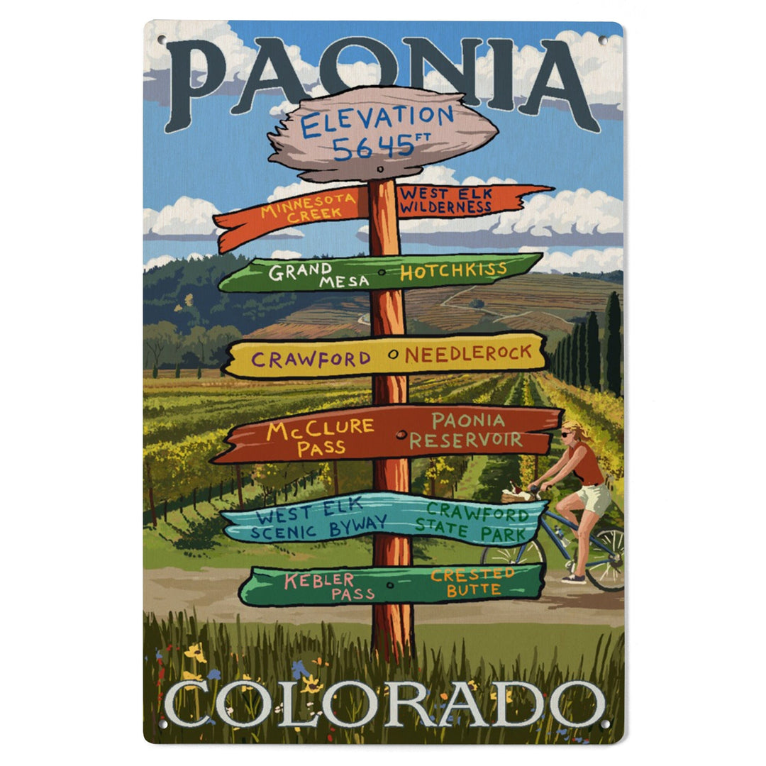 Paonia, Colorado, Destination Signpost, Lantern Press Artwork, Wood Signs and Postcards Wood Lantern Press 