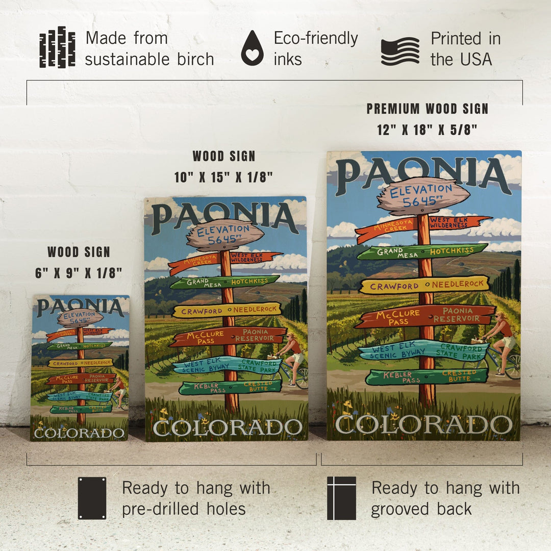 Paonia, Colorado, Destination Signpost, Lantern Press Artwork, Wood Signs and Postcards Wood Lantern Press 