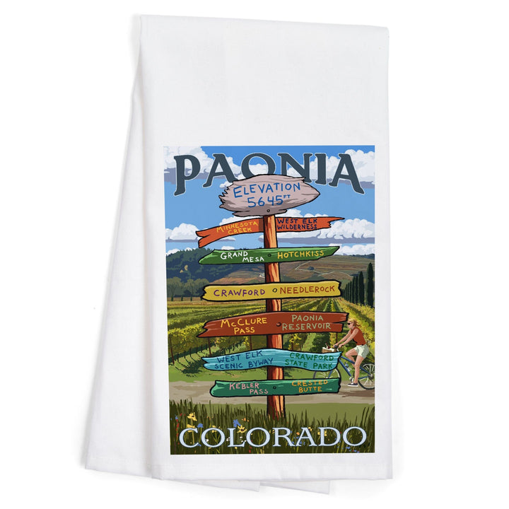 Paonia, Colorado, Destination Signpost, Organic Cotton Kitchen Tea Towels Kitchen Lantern Press 