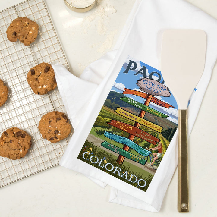 Paonia, Colorado, Destination Signpost, Organic Cotton Kitchen Tea Towels Kitchen Lantern Press 