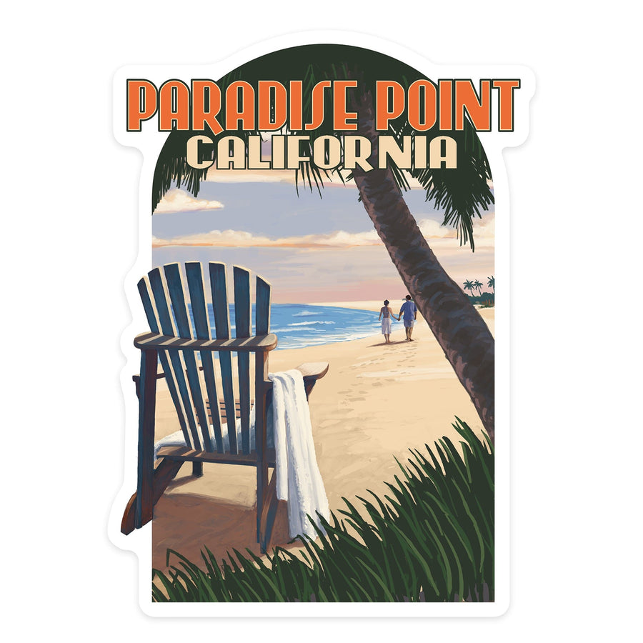 Paradise Point, California, Adirondack Chair on the Beach, Contour, Vinyl Sticker Sticker Lantern Press 