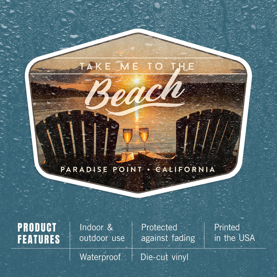 Paradise Point, California, Take Me To The Beach, Sunset View, Contour, Vinyl Sticker Sticker Lantern Press 