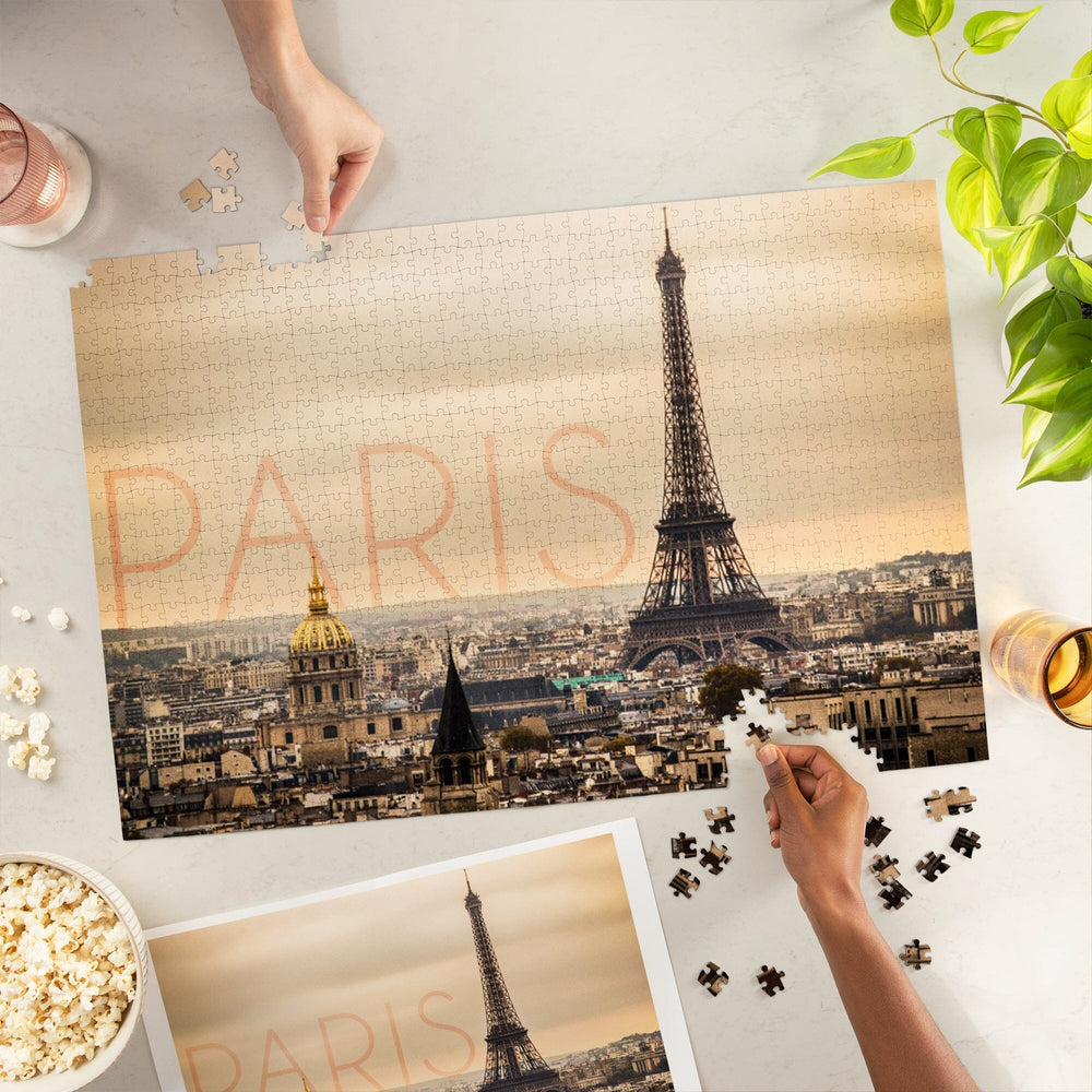 Paris, France, City Aerial View and Eiffel Tower, Jigsaw Puzzle Puzzle Lantern Press 