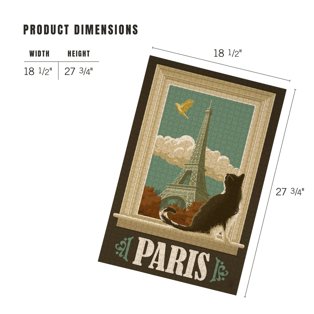 Paris, France, Eiffel Tower and Cat Window, Jigsaw Puzzle Puzzle Lantern Press 