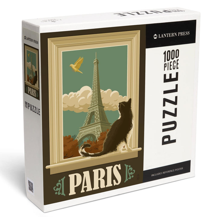 Paris, France, Eiffel Tower and Cat Window, Jigsaw Puzzle Puzzle Lantern Press 