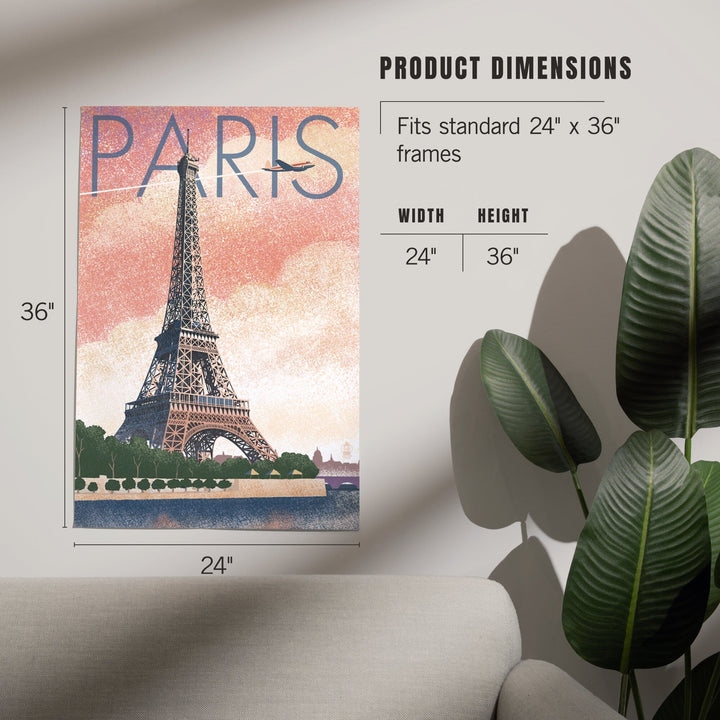 Paris, France, Eiffel Tower and River, Lithograph Style, Art & Giclee Prints Art Lantern Press 