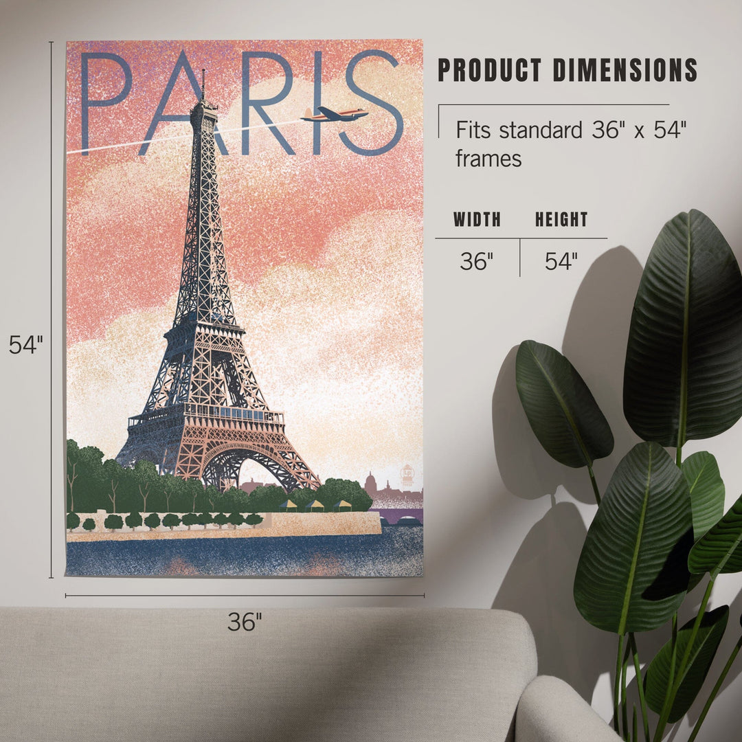 Paris, France, Eiffel Tower and River, Lithograph Style, Art & Giclee Prints Art Lantern Press 