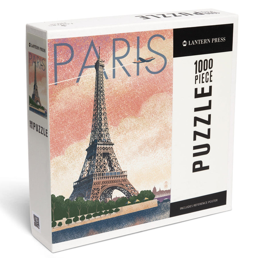 Paris, France, Eiffel Tower and River, Lithograph Style, Jigsaw Puzzle Puzzle Lantern Press 
