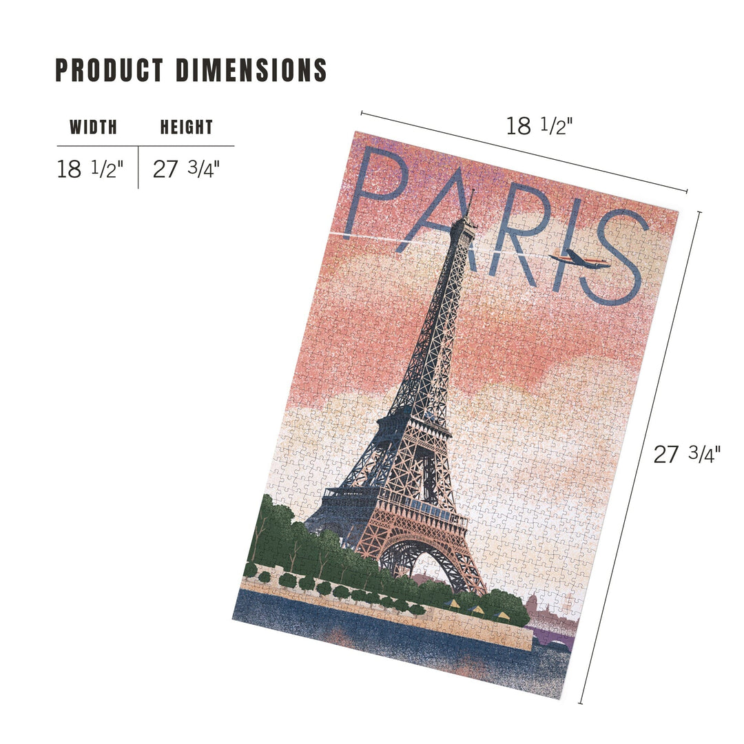 Paris, France, Eiffel Tower and River, Lithograph Style, Jigsaw Puzzle Puzzle Lantern Press 