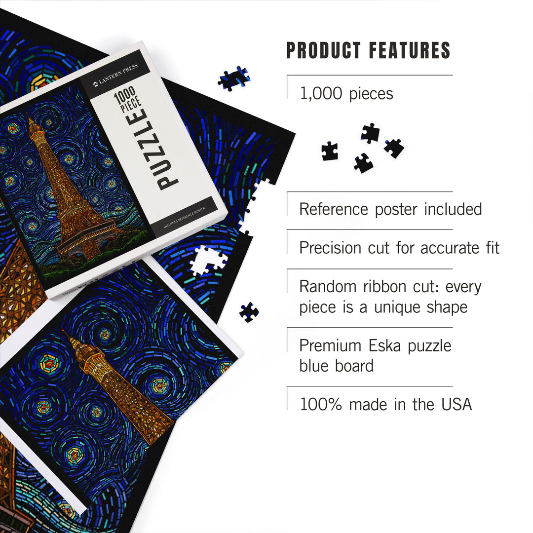 Paris, France, Eiffel Tower Mosaic, Jigsaw Puzzle Puzzle Lantern Press 