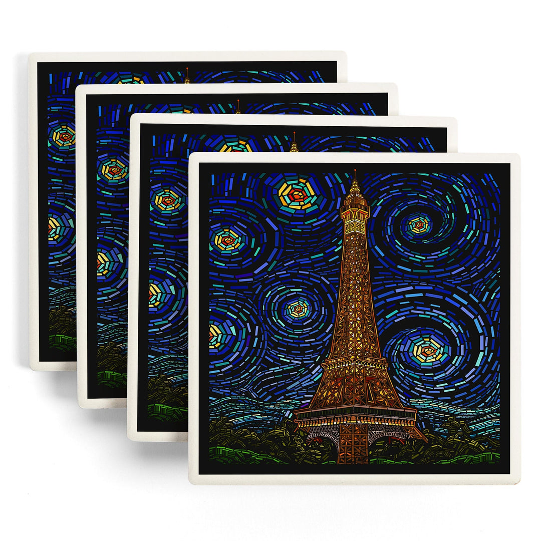 Paris, France, Eiffel Tower Mosaic, Lantern Press Artwork, Coaster Set Coasters Lantern Press 