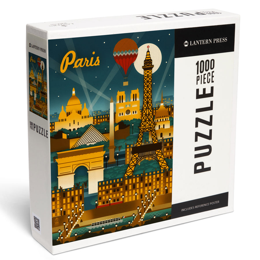 Paris, France, Retro Skyline, Jigsaw Puzzle Puzzle Lantern Press 