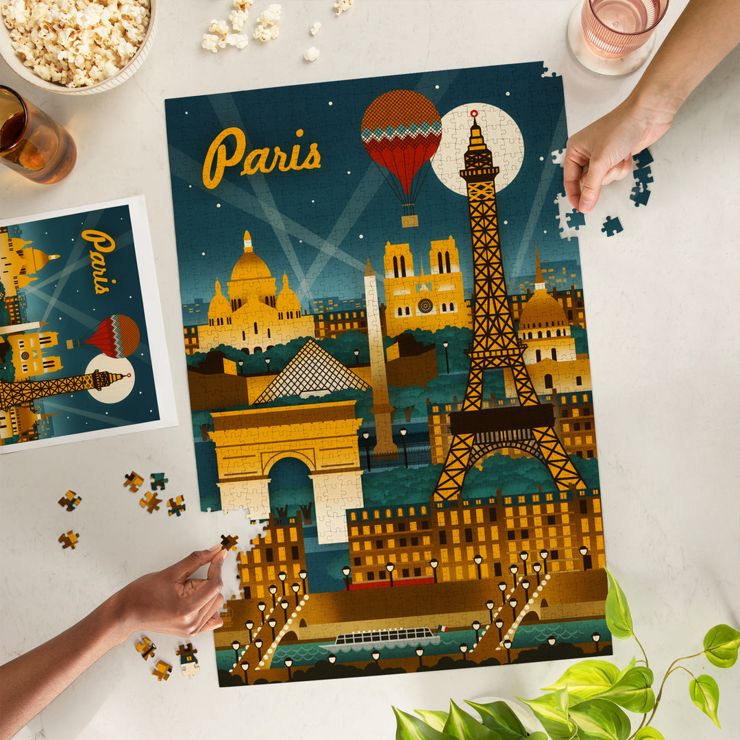 Paris, France, Retro Skyline, Jigsaw Puzzle Puzzle Lantern Press 