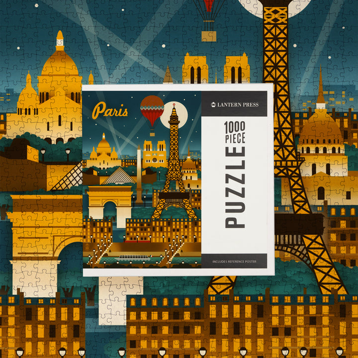 Paris, France, Retro Skyline, Jigsaw Puzzle Puzzle Lantern Press 