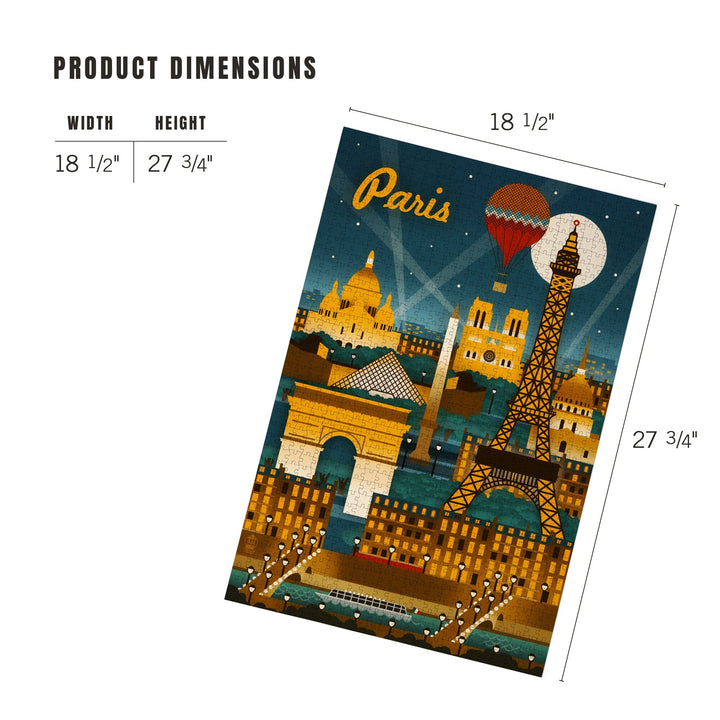 Paris, France, Retro Skyline, Jigsaw Puzzle Puzzle Lantern Press 
