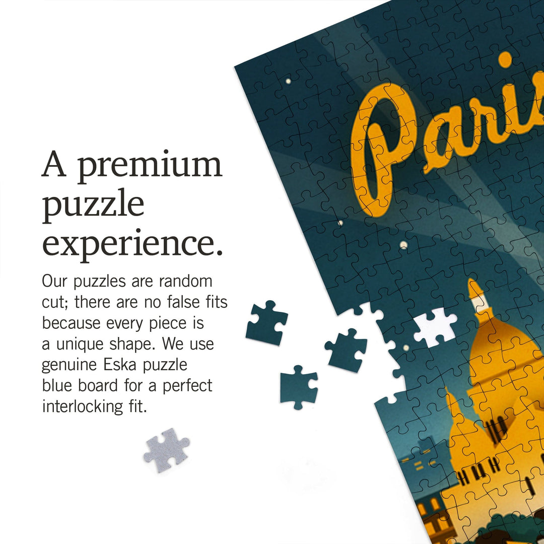 Paris, France, Retro Skyline, Jigsaw Puzzle Puzzle Lantern Press 
