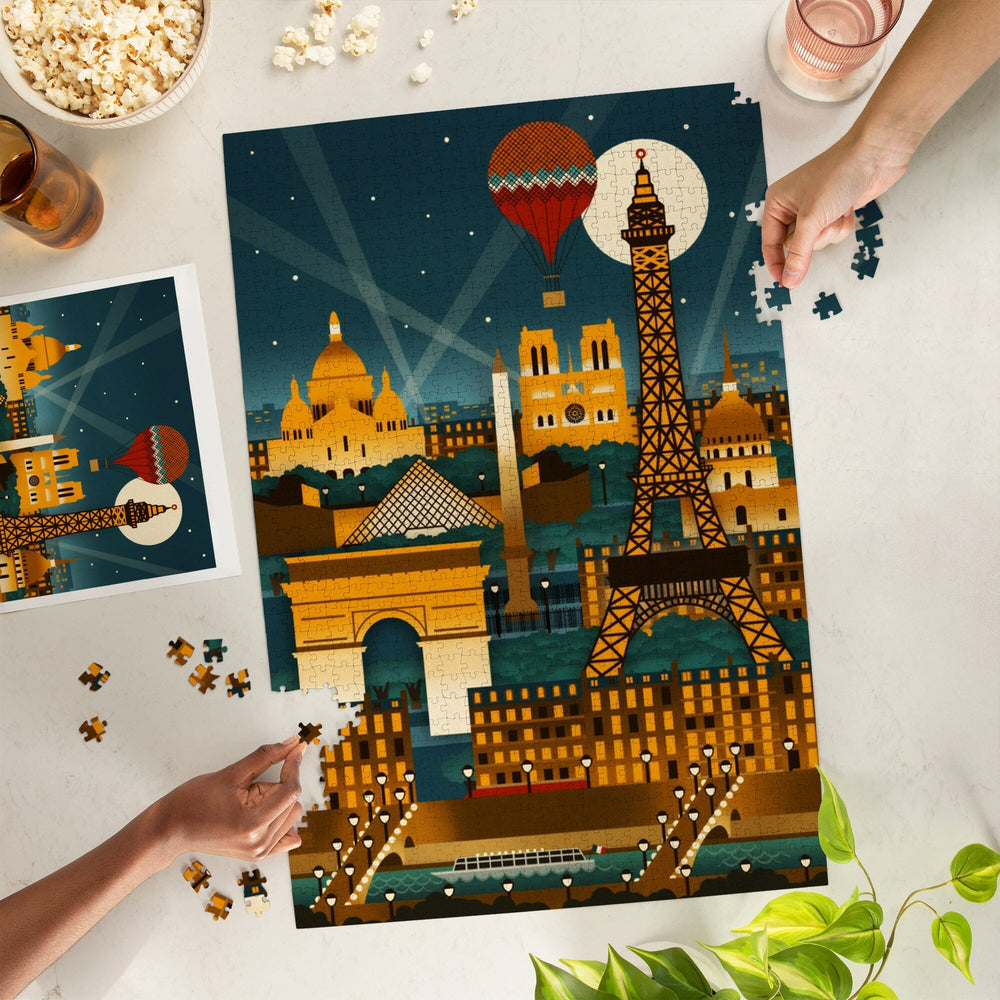 Paris, France, Retro Skyline (no text), Jigsaw Puzzle Puzzle Lantern Press 