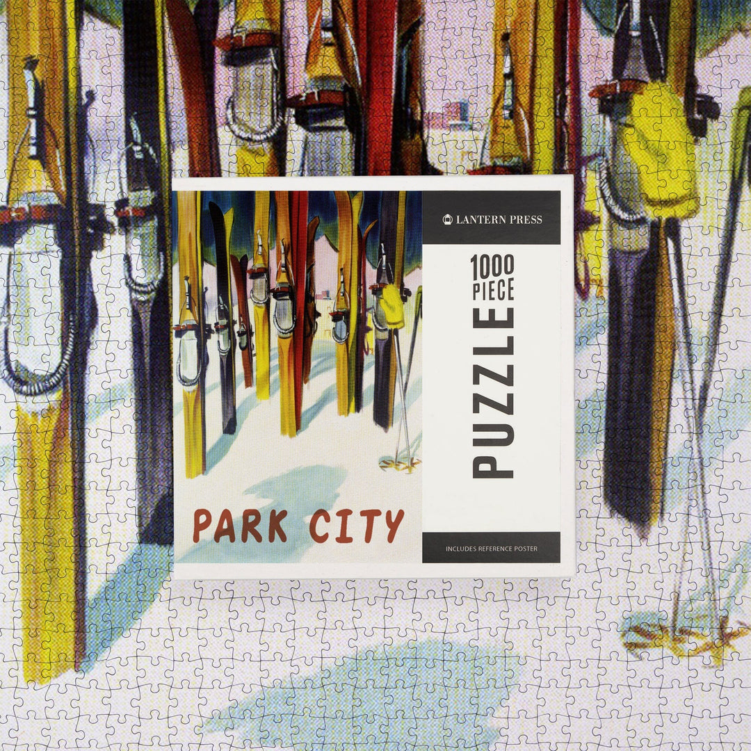 Park City, Utah, Colorful Skis, Jigsaw Puzzle Puzzle Lantern Press 