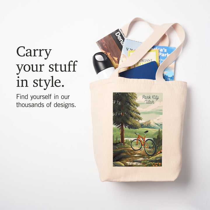 Park City, Utah, Get Outside Series, Off to Wander, Cycling with Mountains, Tote Bag Totes Lantern Press 