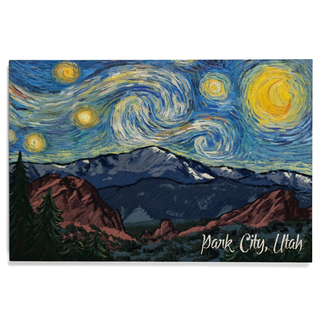 Park City, Utah, Mountain Peak, Starry Night, Lantern Press Artwork, Wood Signs and Postcards Wood Lantern Press 