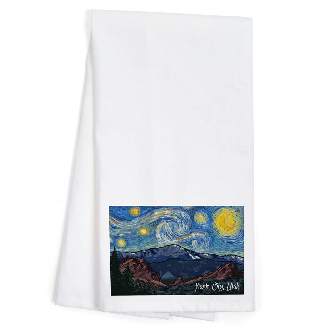 Park City, Utah, Mountain Peak, Starry Night, Organic Cotton Kitchen Tea Towels Kitchen Lantern Press 
