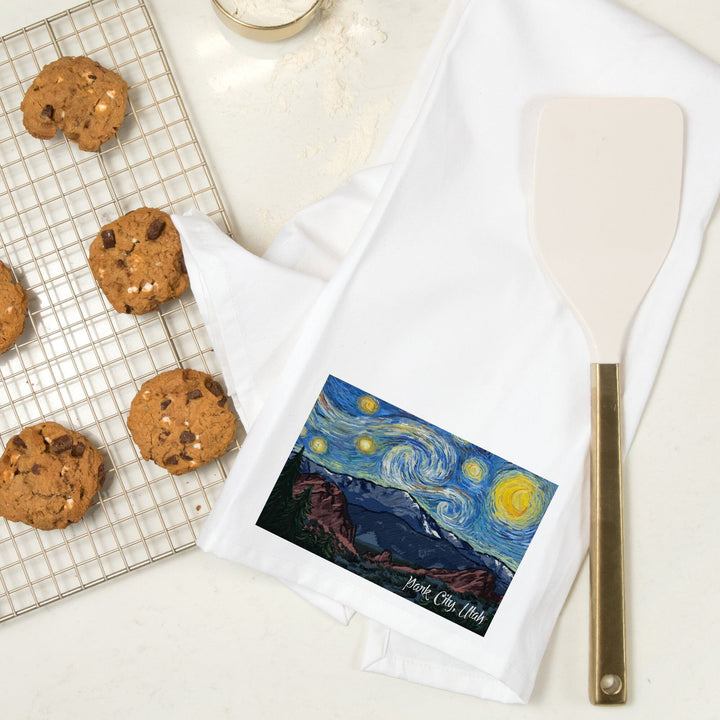 Park City, Utah, Mountain Peak, Starry Night, Organic Cotton Kitchen Tea Towels Kitchen Lantern Press 