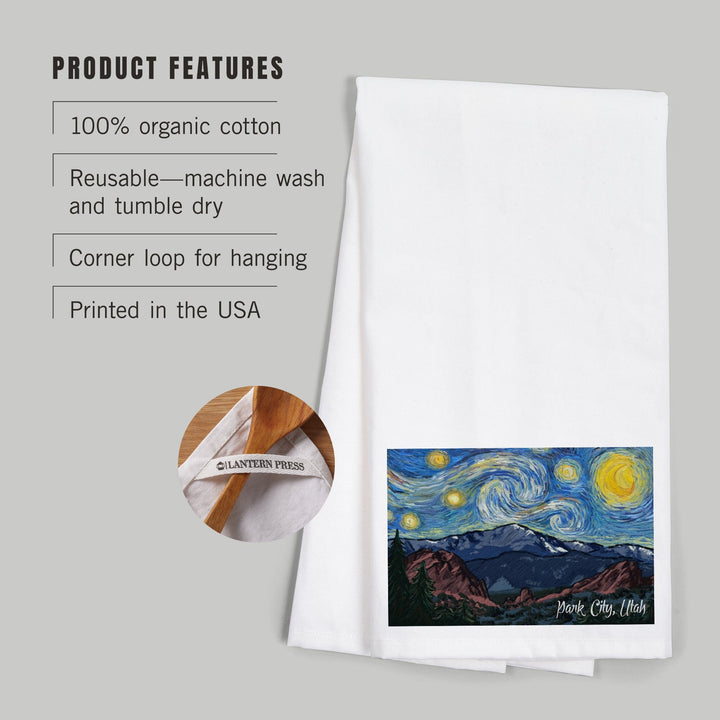 Park City, Utah, Mountain Peak, Starry Night, Organic Cotton Kitchen Tea Towels Kitchen Lantern Press 