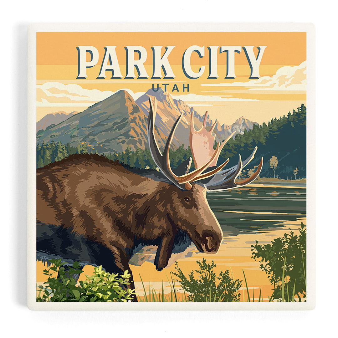 Park City, Utah, Painterly, Moose, Coasters Coasters Lantern Press Coaster 