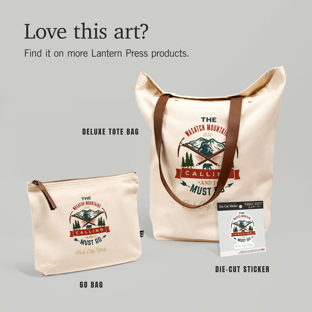 Park City, Utah, The Mountains are Calling, Bear and Mountain,, Organic Cotton Zipper Pouch, Go Bag Go Bag Lantern Press 