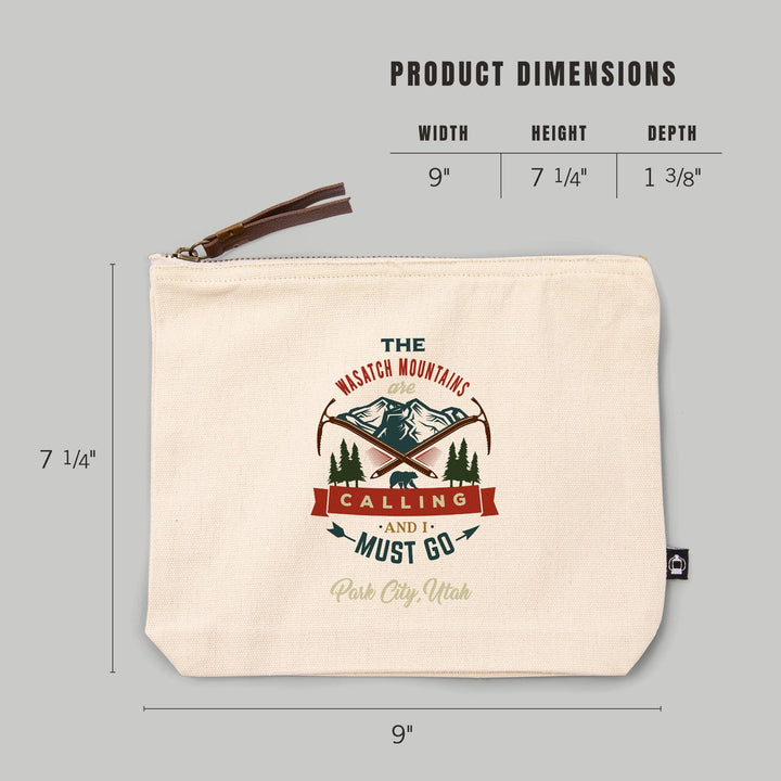Park City, Utah, The Mountains are Calling, Bear and Mountain,, Organic Cotton Zipper Pouch, Go Bag Go Bag Lantern Press 