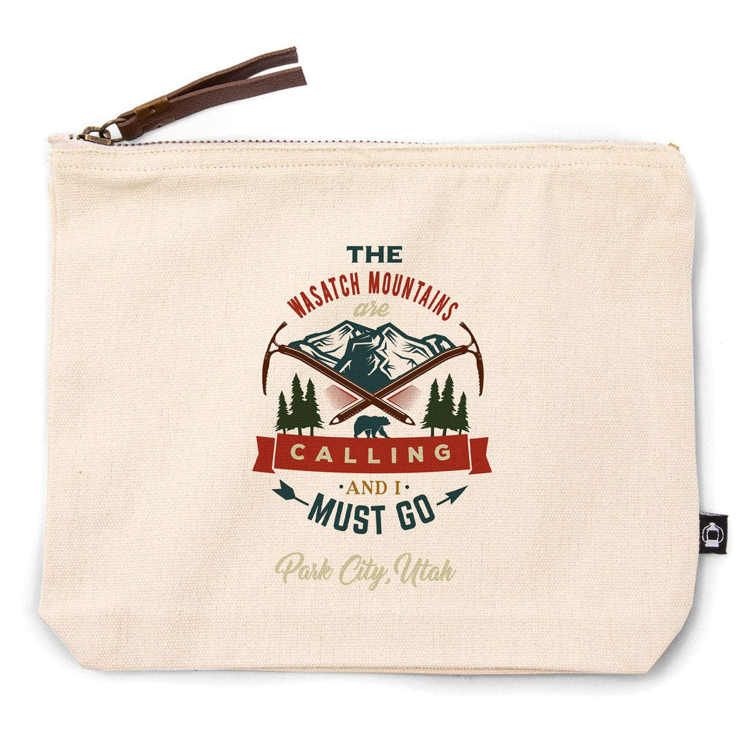 Park City, Utah, The Mountains are Calling, Bear and Mountain,, Organic Cotton Zipper Pouch, Go Bag Go Bag Lantern Press 