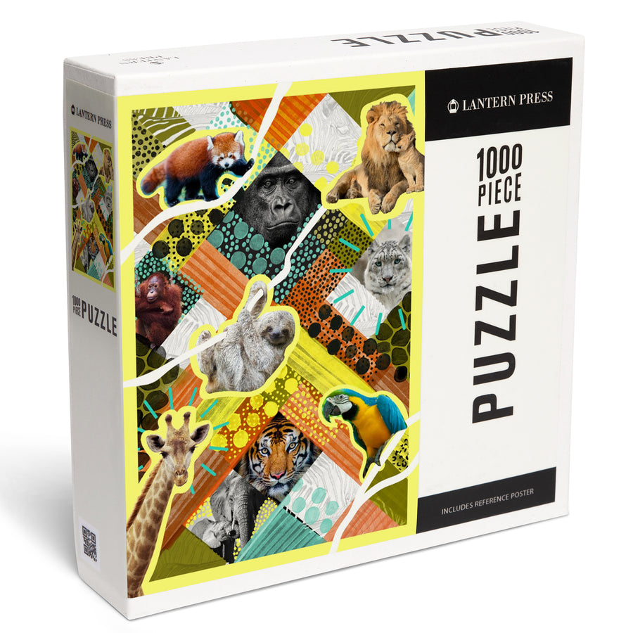 Party Animals, Zoo Collage, Jigsaw Puzzle Puzzle Lantern Press 