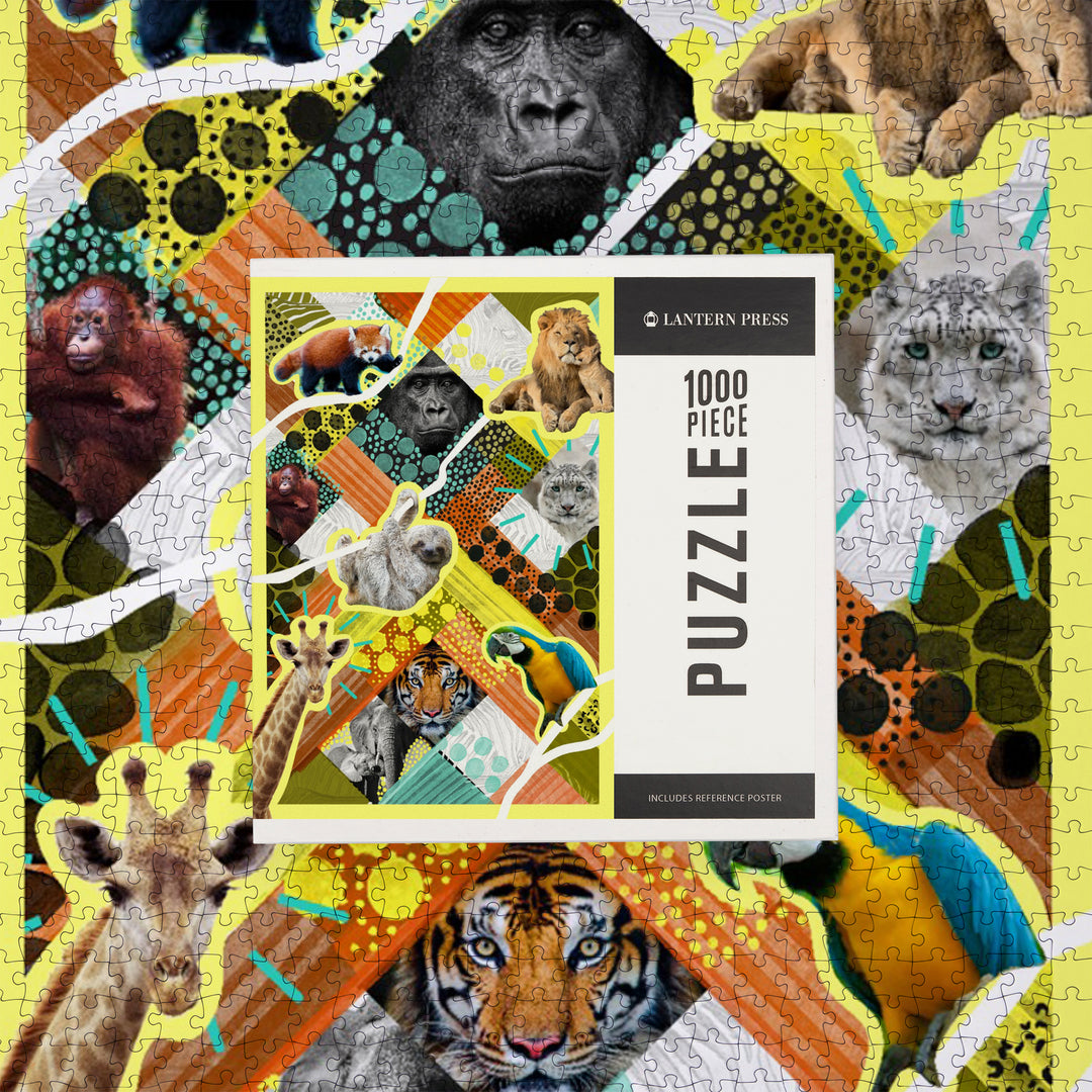 Party Animals, Zoo Collage, Jigsaw Puzzle Puzzle Lantern Press 