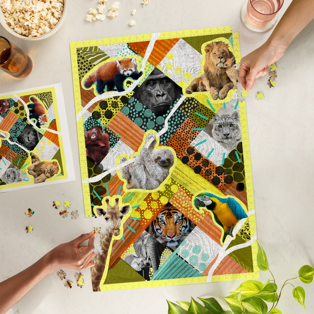 Party Animals, Zoo Collage, Jigsaw Puzzle Puzzle Lantern Press 