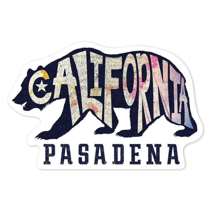 Pasadena, California, Bear Typography, Contour, Vinyl Sticker Sticker Lantern Press 