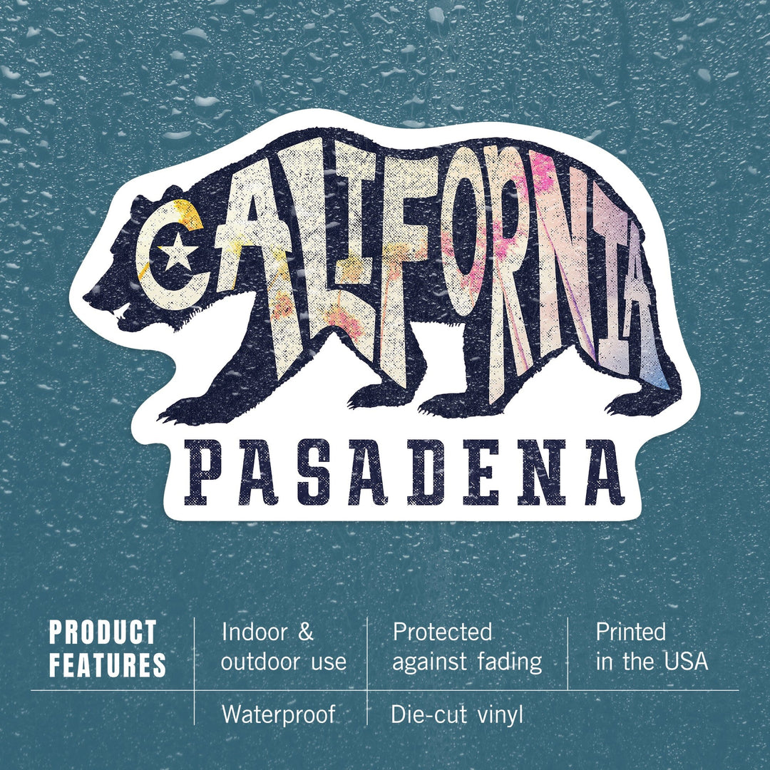 Pasadena, California, Bear Typography, Contour, Vinyl Sticker Sticker Lantern Press 