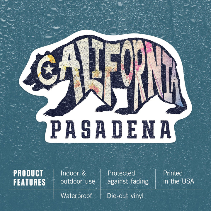 Pasadena, California, Bear Typography, Contour, Vinyl Sticker Sticker Lantern Press 